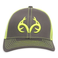 Hunting Mesh Back Baseball Cap with Adjustable Closure, Realtree Logo, Grey/Neon Yellow Front_Flat