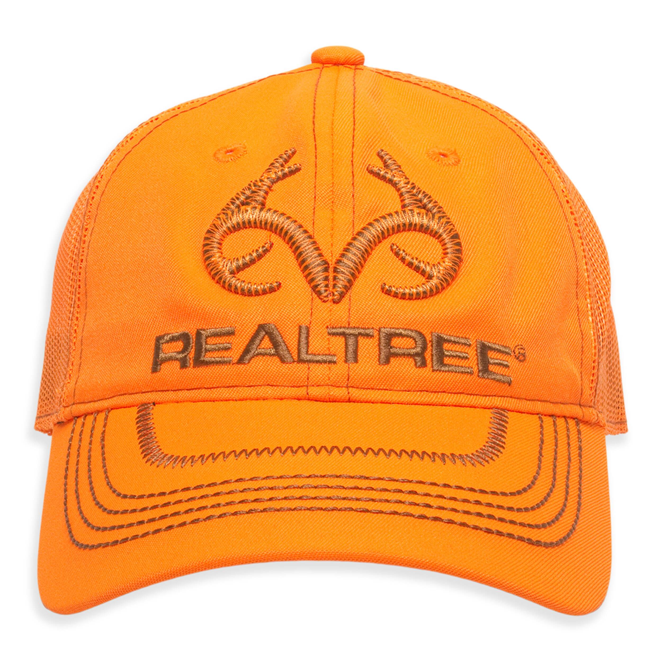 Casquette de baseball à dos en filet de chasse Realtree avec fermeture réglable, orange vif Front_Elevated