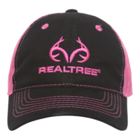 Realtree Women's Hunting Mesh Back Baseball CaP with Adjustable Closure , Black/Neon Pink Front_Elevated