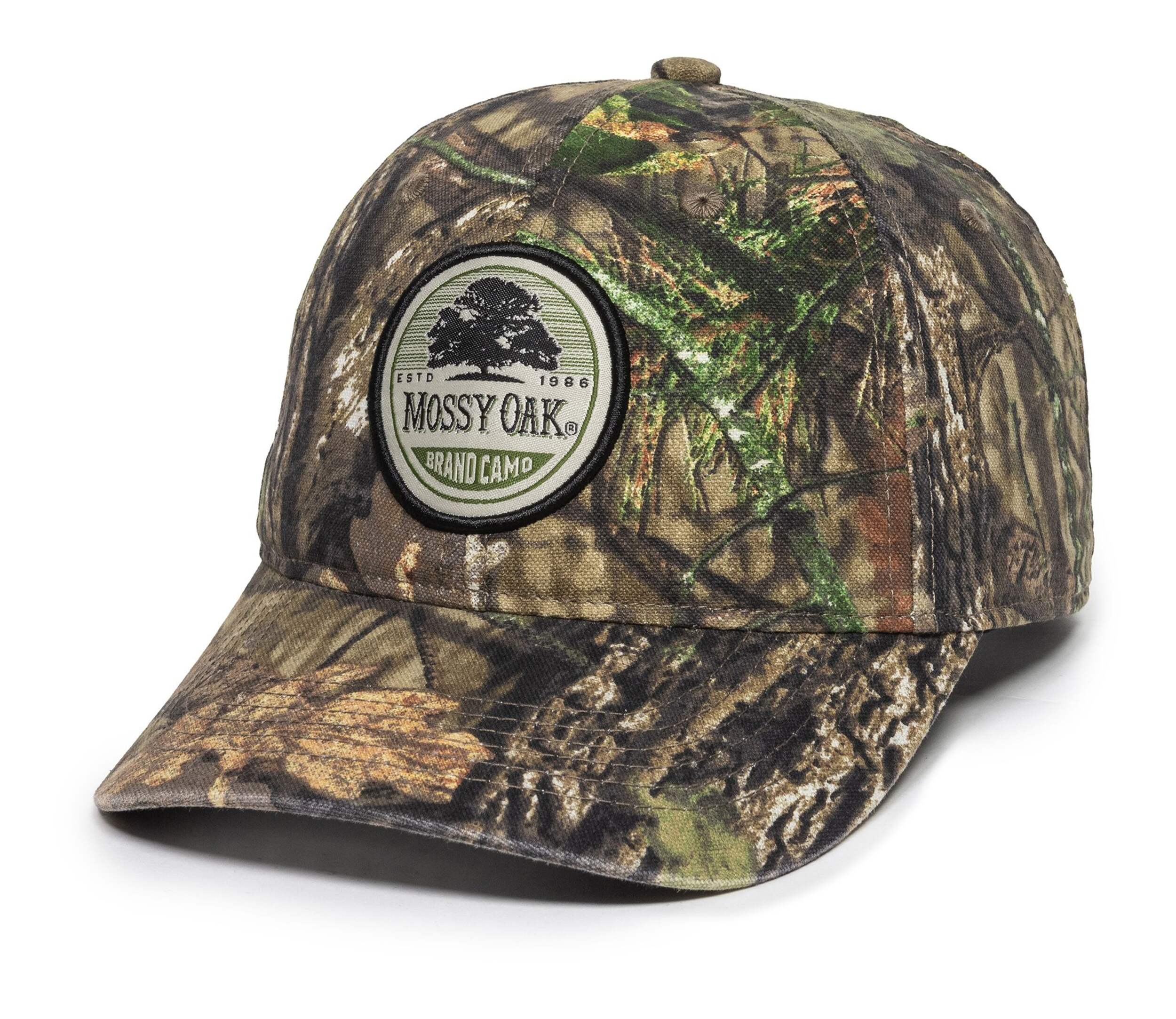 Mossy Oak Hunting Baseball Cap with Adjustable Snap Closure, Mossy Oak Camo Front_Angled_Left