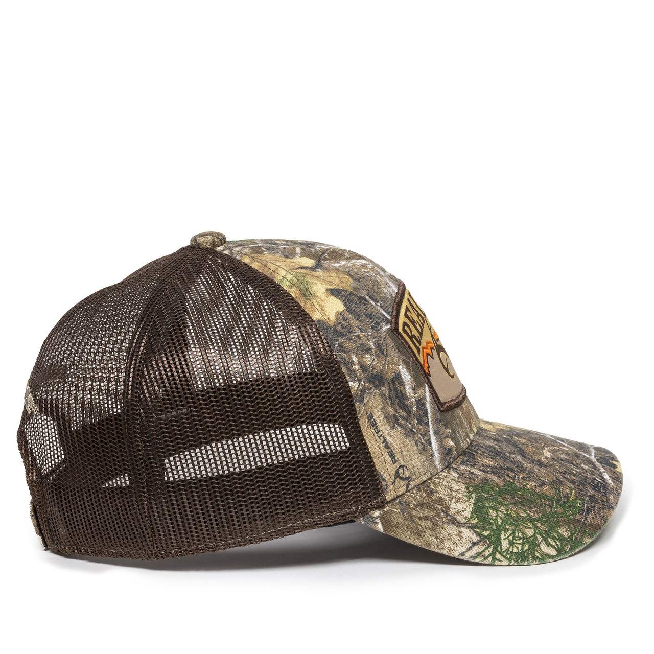 Casquette de baseball à dos en filet brun et fermeture à bouton-pression  Realtree Edge, pièce en silicone Huntshield, taille unique