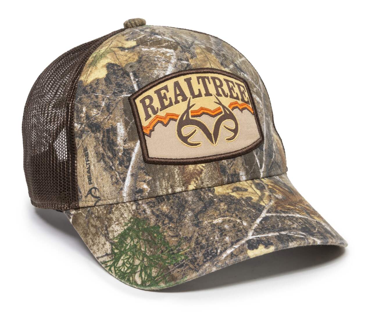 Casquette de baseball à dos en filet brun et fermeture à bouton-pression  Realtree Edge, pièce en silicone Huntshield, taille unique