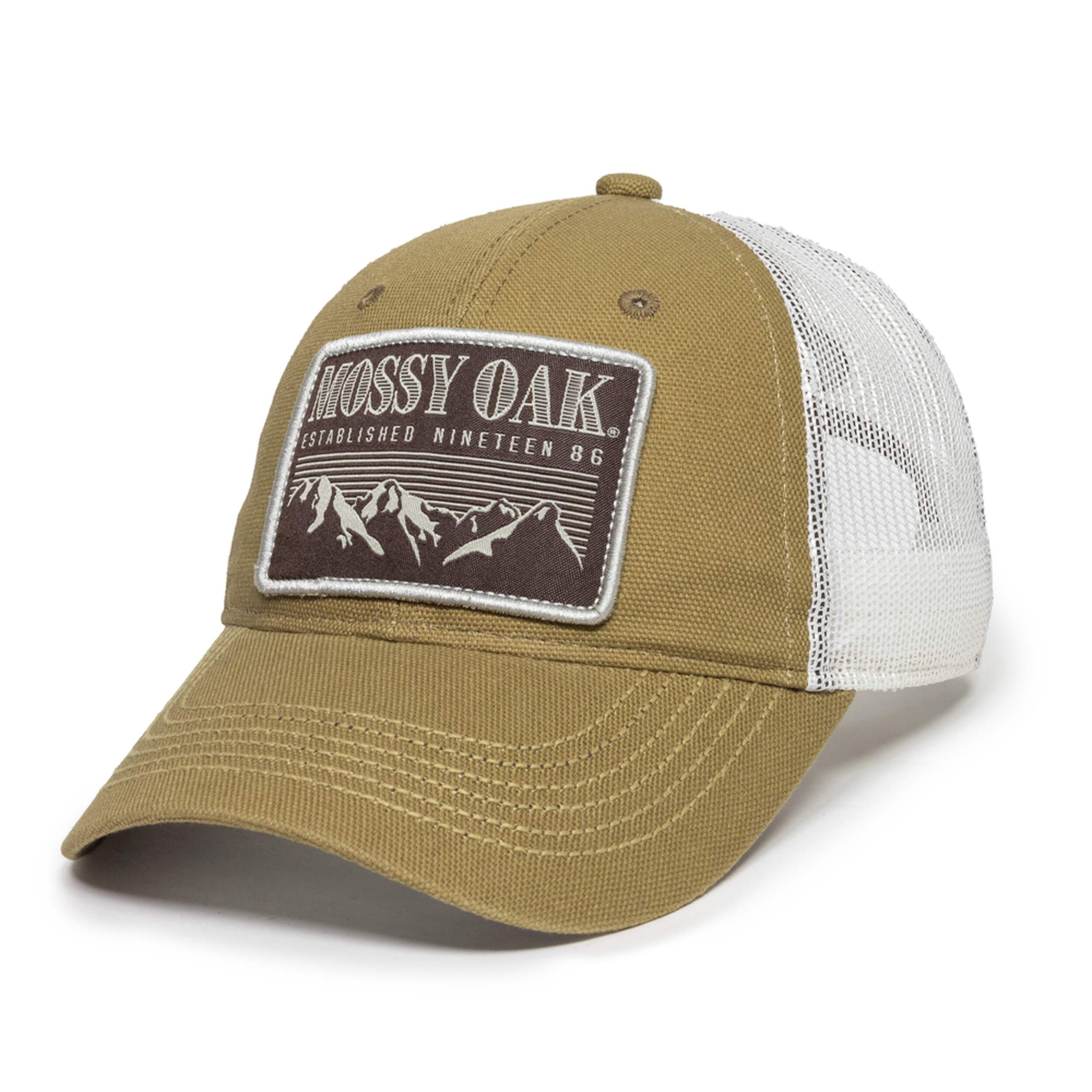 Mossy Oak Hunting Mesh Back Baseball CaP with Adjustable Closure, Beige/Ivory Front_Three_Fourths_Angled_Left