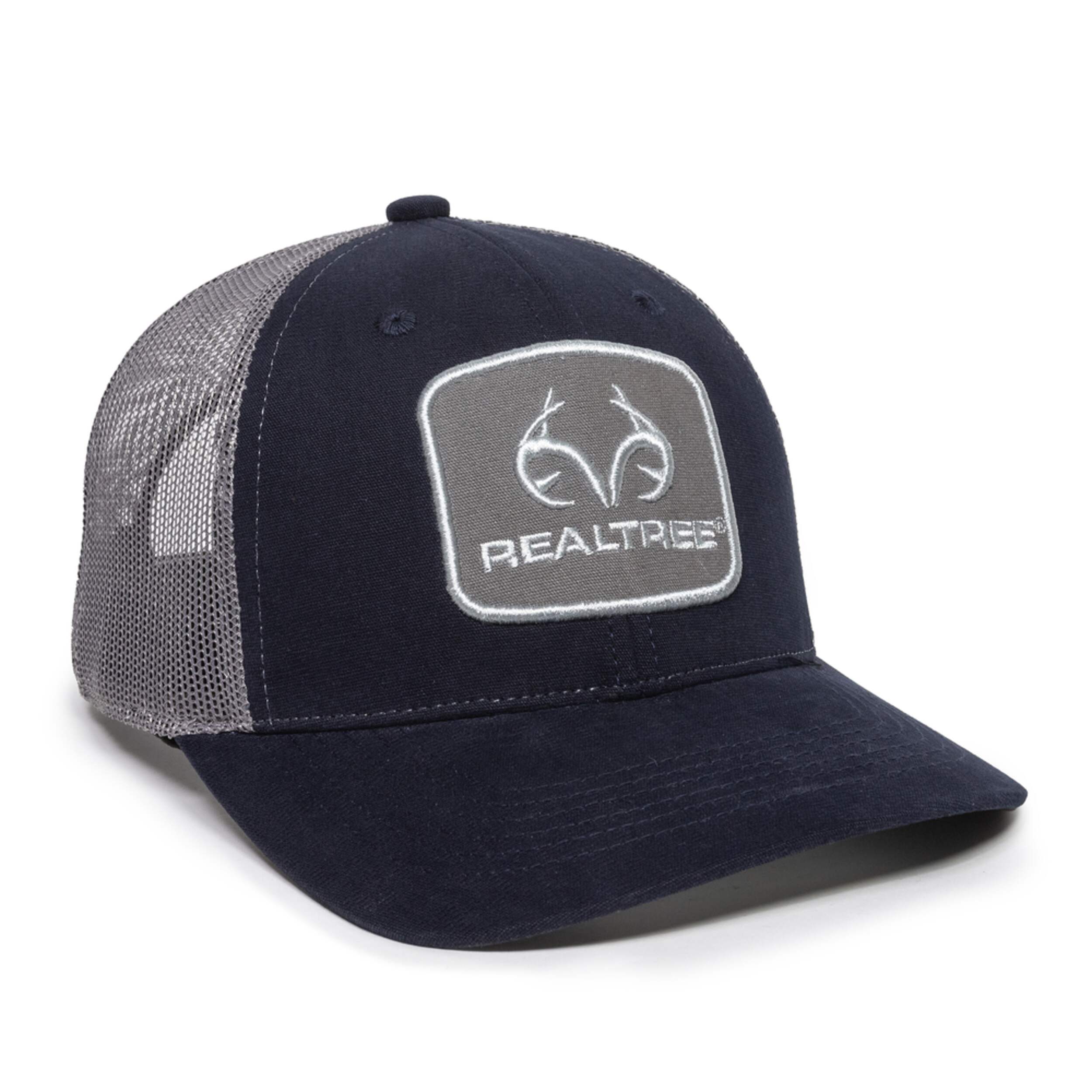 Realtree Hunting Mesh Back Baseball CaP with Adjustable Closure, Navy/ Grey Front_Three_Fourths_Angled_Right