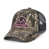 Realtree Women's Hunting Mesh Back Baseball CaP with Adjustable Closure, Camo/Black/Pink Front_Three_Fourths_Angled_Left