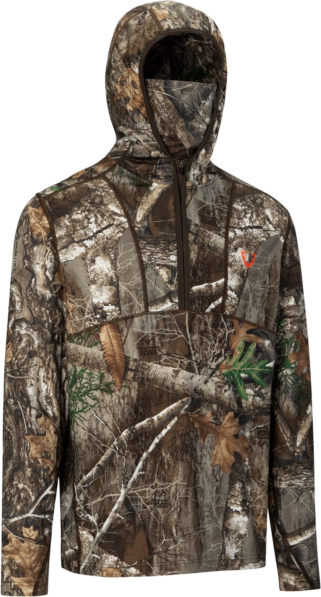 Huntshield Men's Long Sleeve 1/4 Zip Baselayer Hunting Top with Hood and  Facemask, Camo