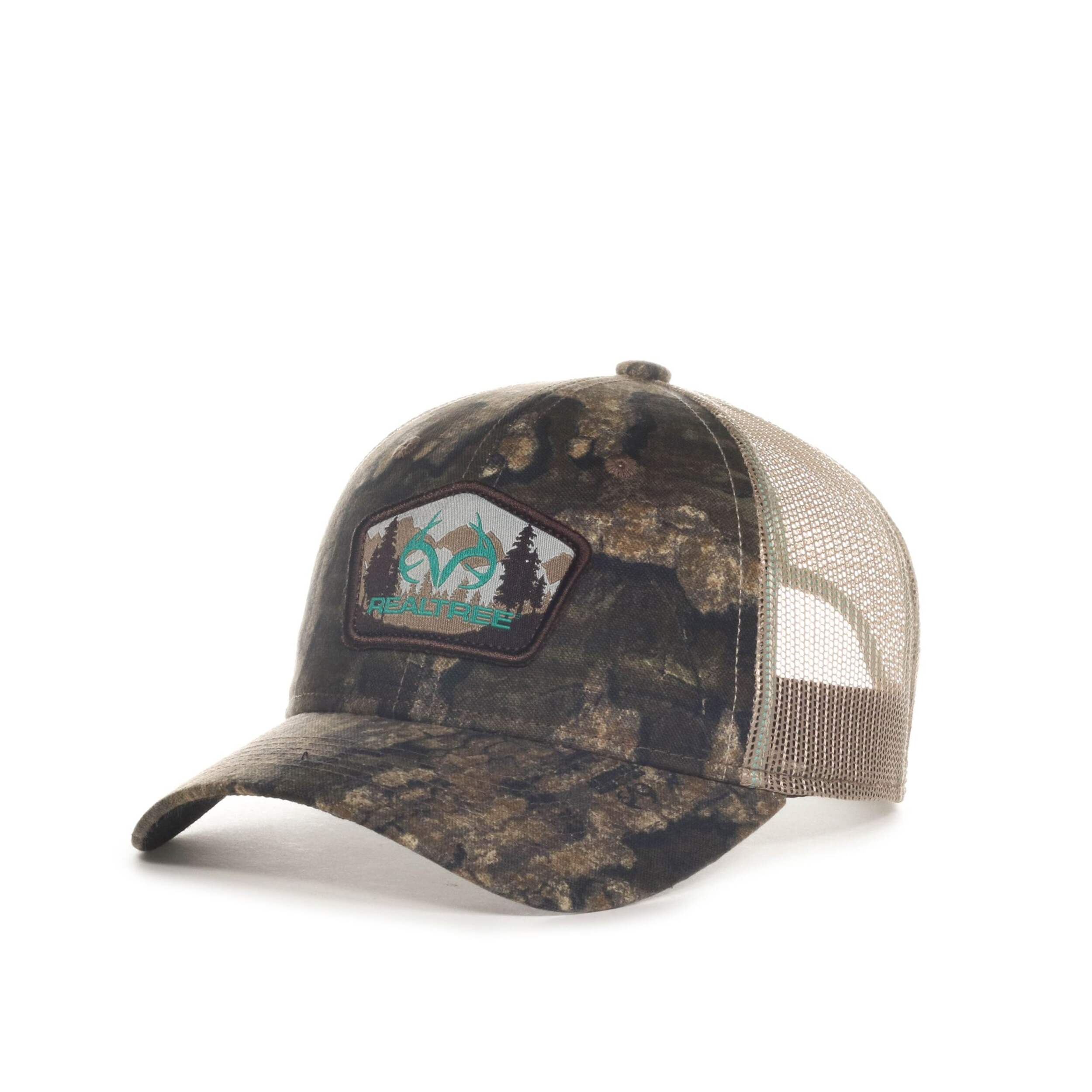 Casquette de baseball à dos en filet havane Realtree Timber, femmes, pièce vert sarcelle, avec fermeture à bouton-pression, taille unique Front_Three_Fourths_Angled_Left
