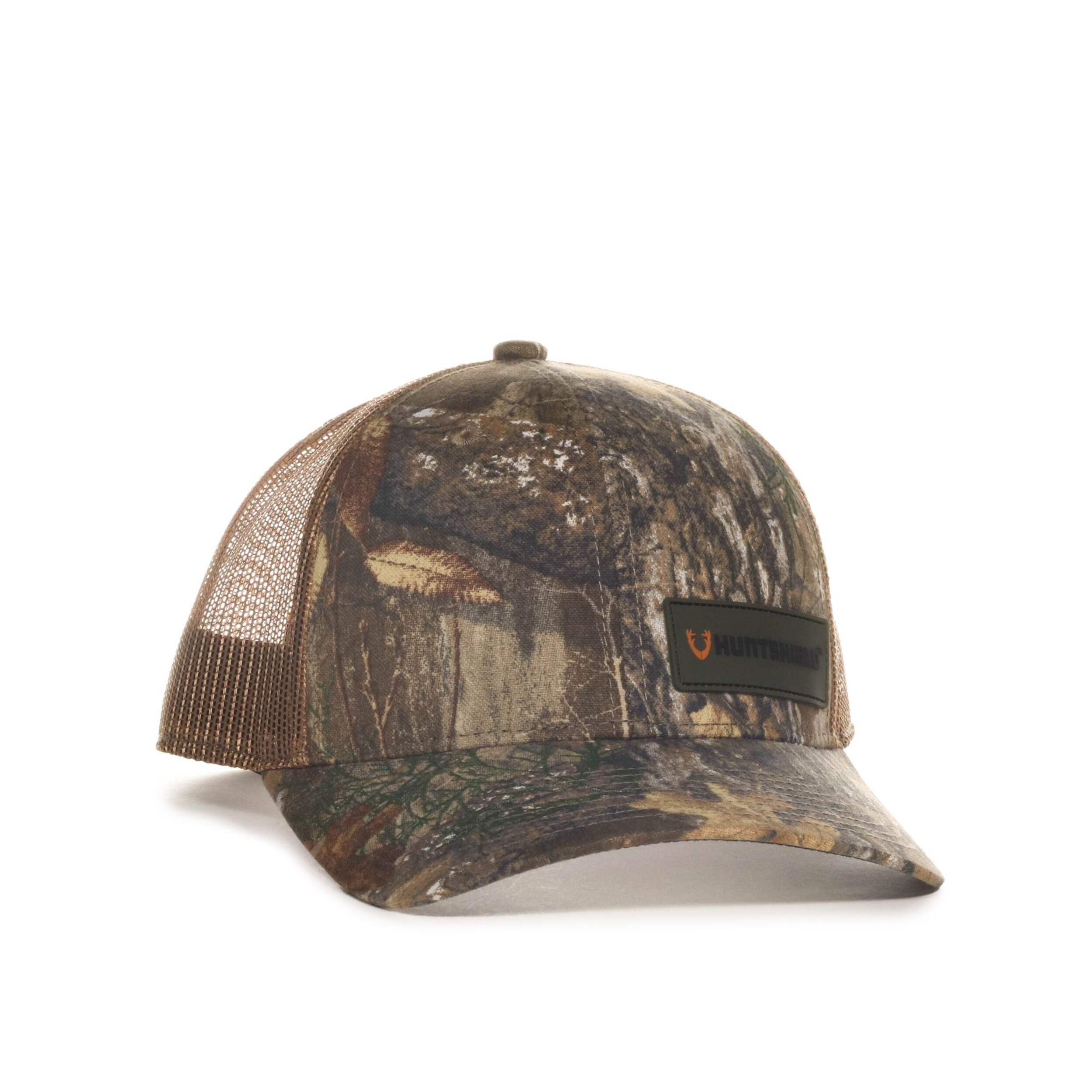 Huntshield Silicone Patch Mesh Back Baseball Cap with Snap Closure, Realtree Edge/Brown, One Size Front_Three_Fourths_Angled_Right