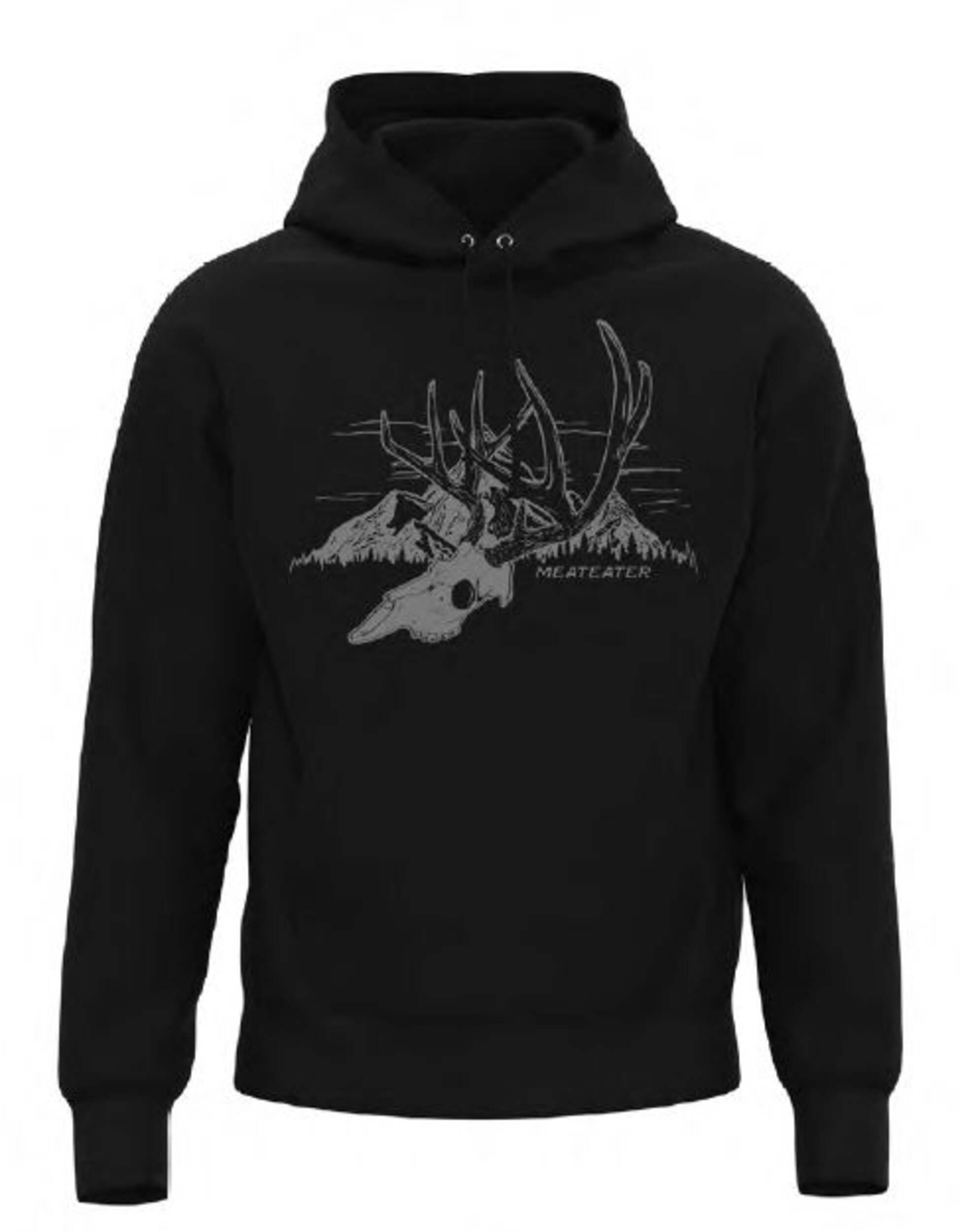 Haut à capuchon contour de crâne de cerf mulet MeatEater officiel, noir, grand Front_Flat