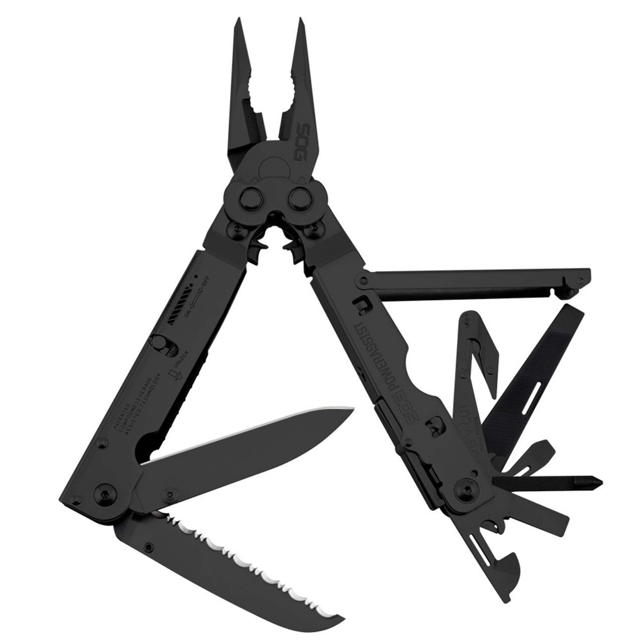 SOG PowerAssist 16-in-1 Multi-Tool, Black Front_Flat