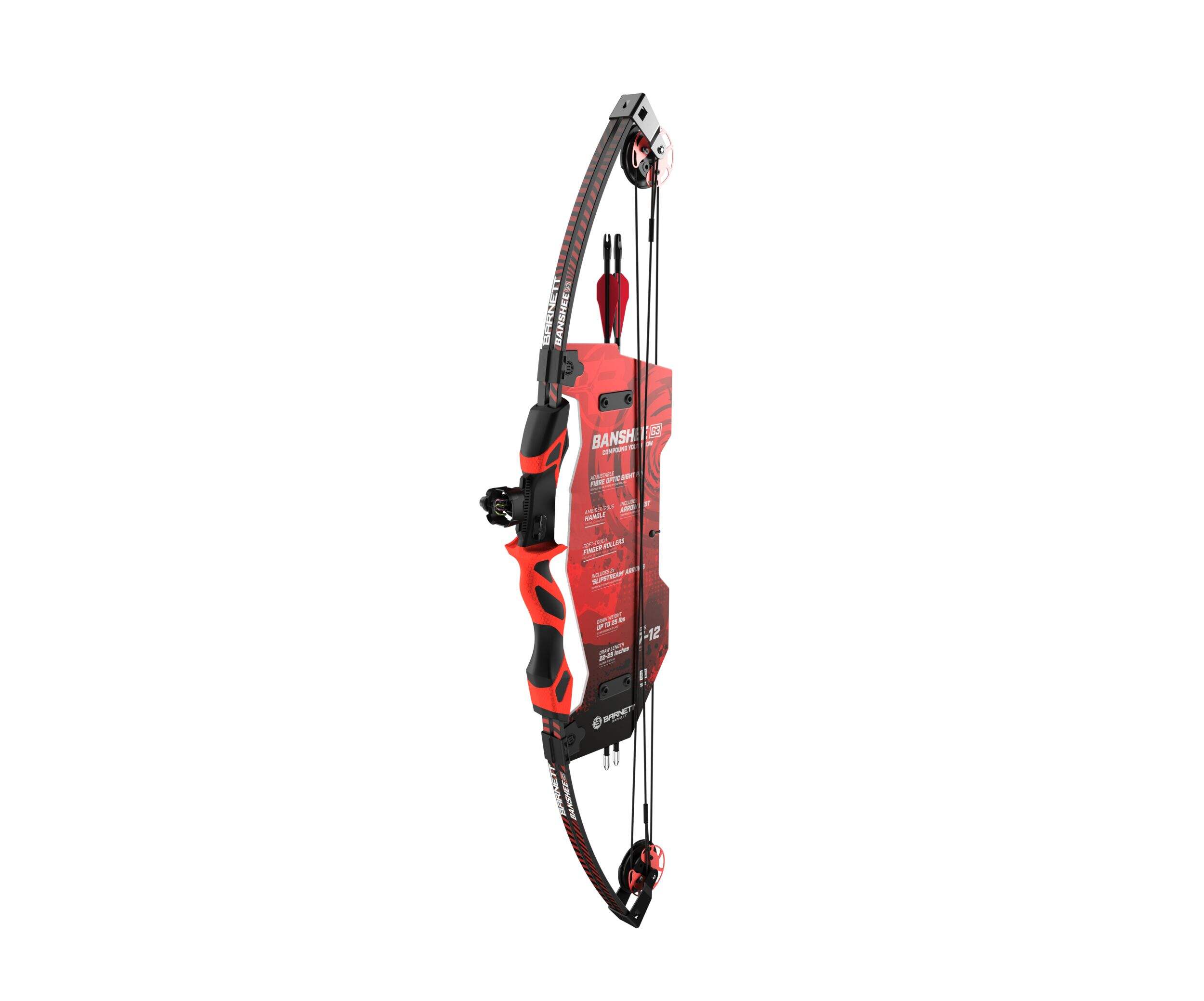 Barnett Youth Kids' Banshee G3 Compound Bow Combo with Arrows, Ambidextrous Riser Design, Ages 7-12 Front_Three_Fourths_Angled_Left