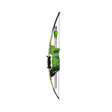 Barnett Youth Kids' Lil Buck G3 Green Recurve Bow Combo with Arrows, Ambidextrous Riser Design, Ages 5-8 Front_Three_Fourths_Angled_Left
