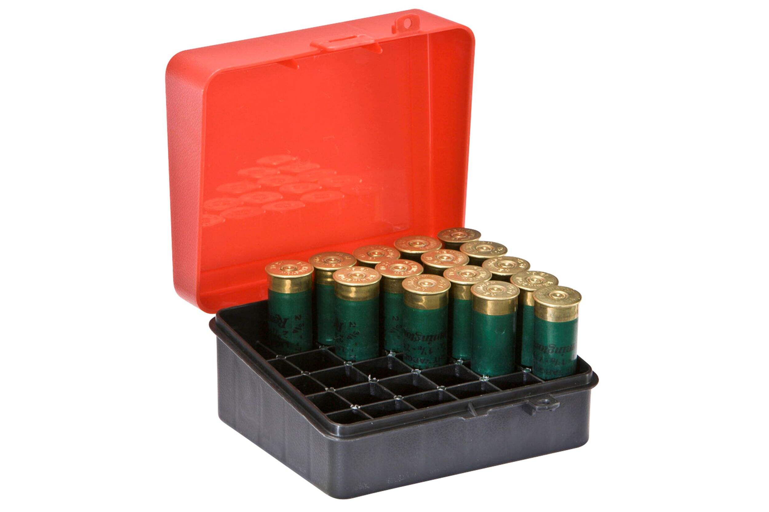 Plano Lockable Hunting Shotgun Shell Ammo Storage Box/Case For 12/16 Gauge Shells, Red/Black Front_Angled_Right