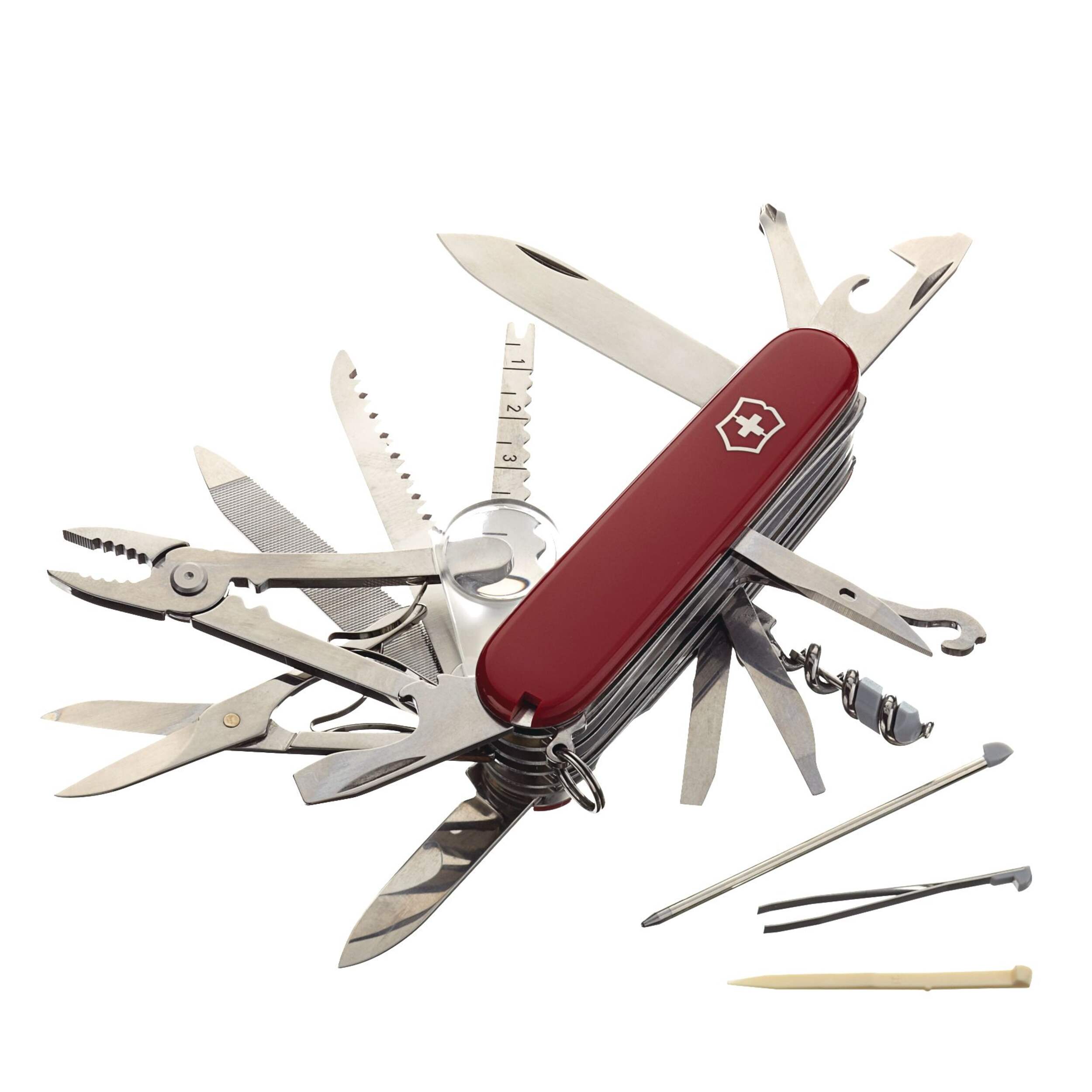 Victorinox Swiss Army Steel SwissChamp Pocket Knife Multi-Tool Front_Flat