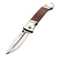 SOG Fielder Folding Knife with Wood Handle, 3.3-in Front_Angled_Left
