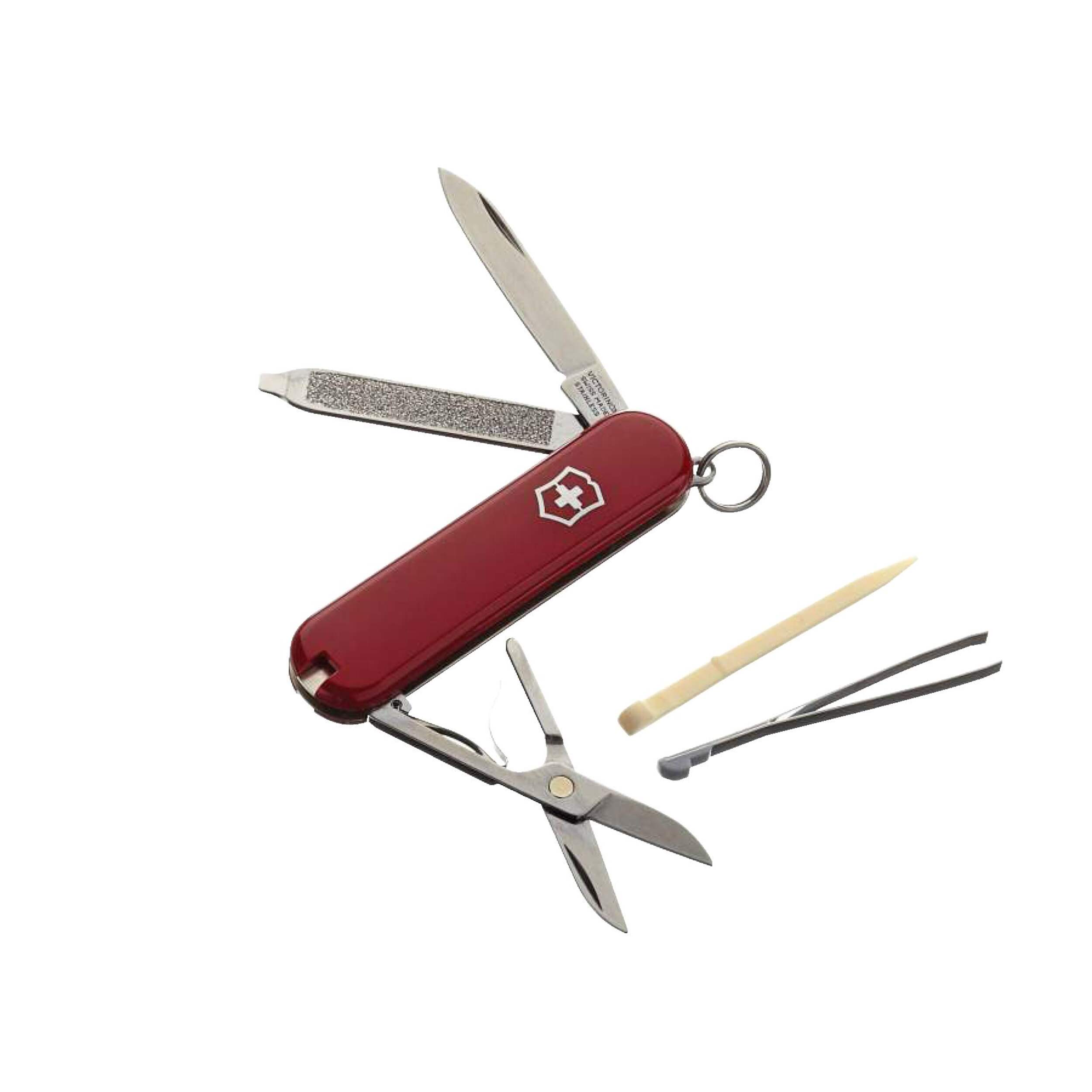 Couteau suisse classique Victorinox en acier avec porte-clés, rouge Overhead_Flat