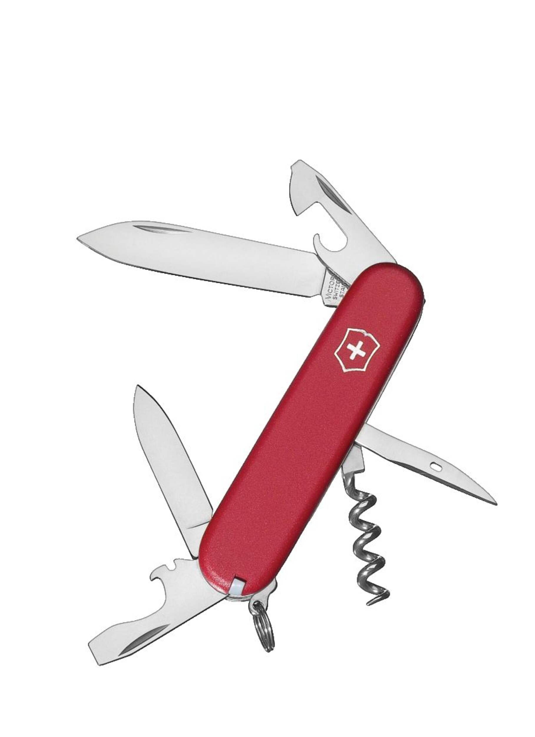 Victorinox Swiss Army Steel Sports Knife Multi-Tool, w/ Key Ring, Red Overhead_Flat