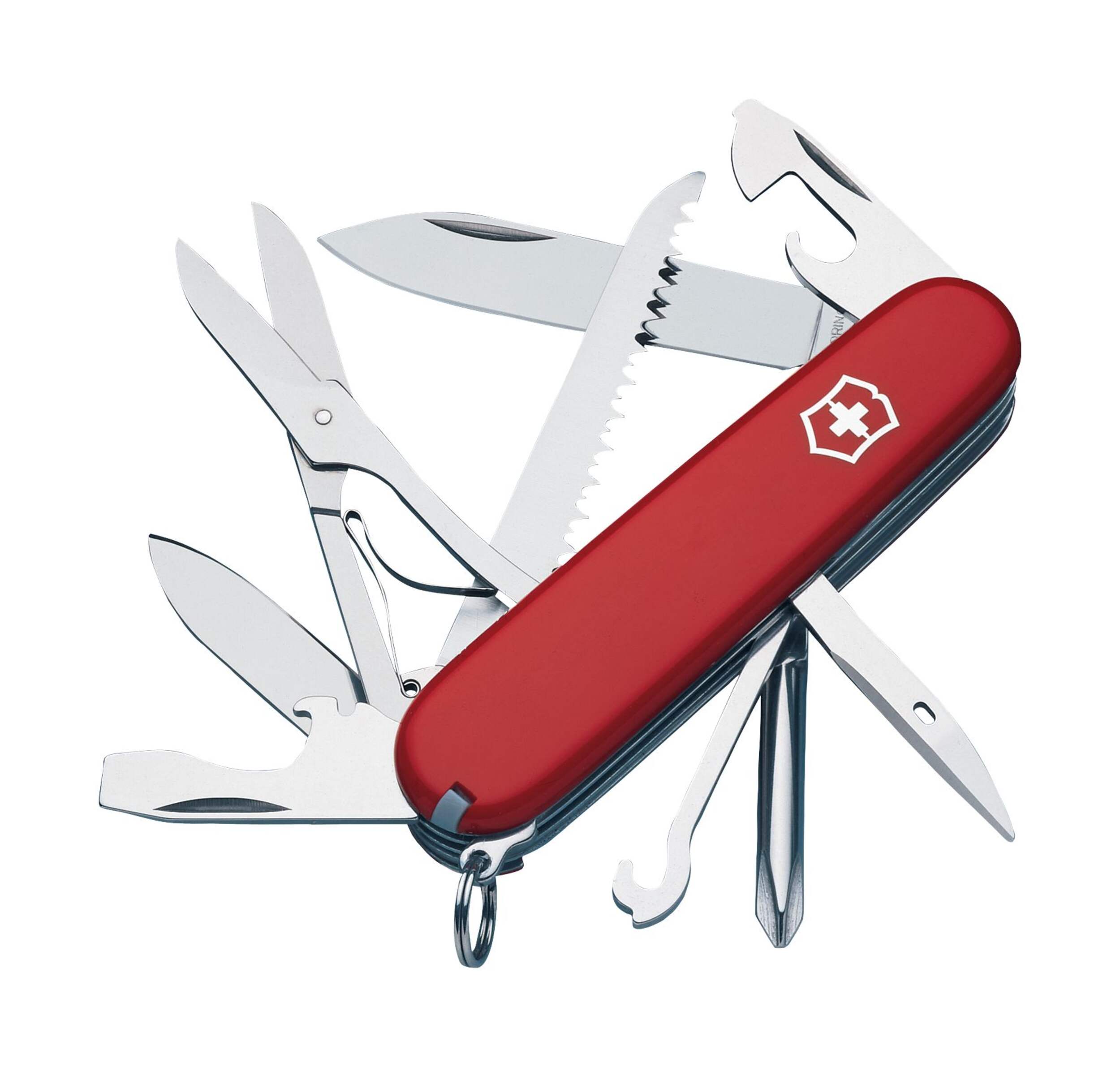 Victorinox Swiss Army Steel Knife Fireman Multi-Tool, Red, w/ Key Ring Overhead_Plunge