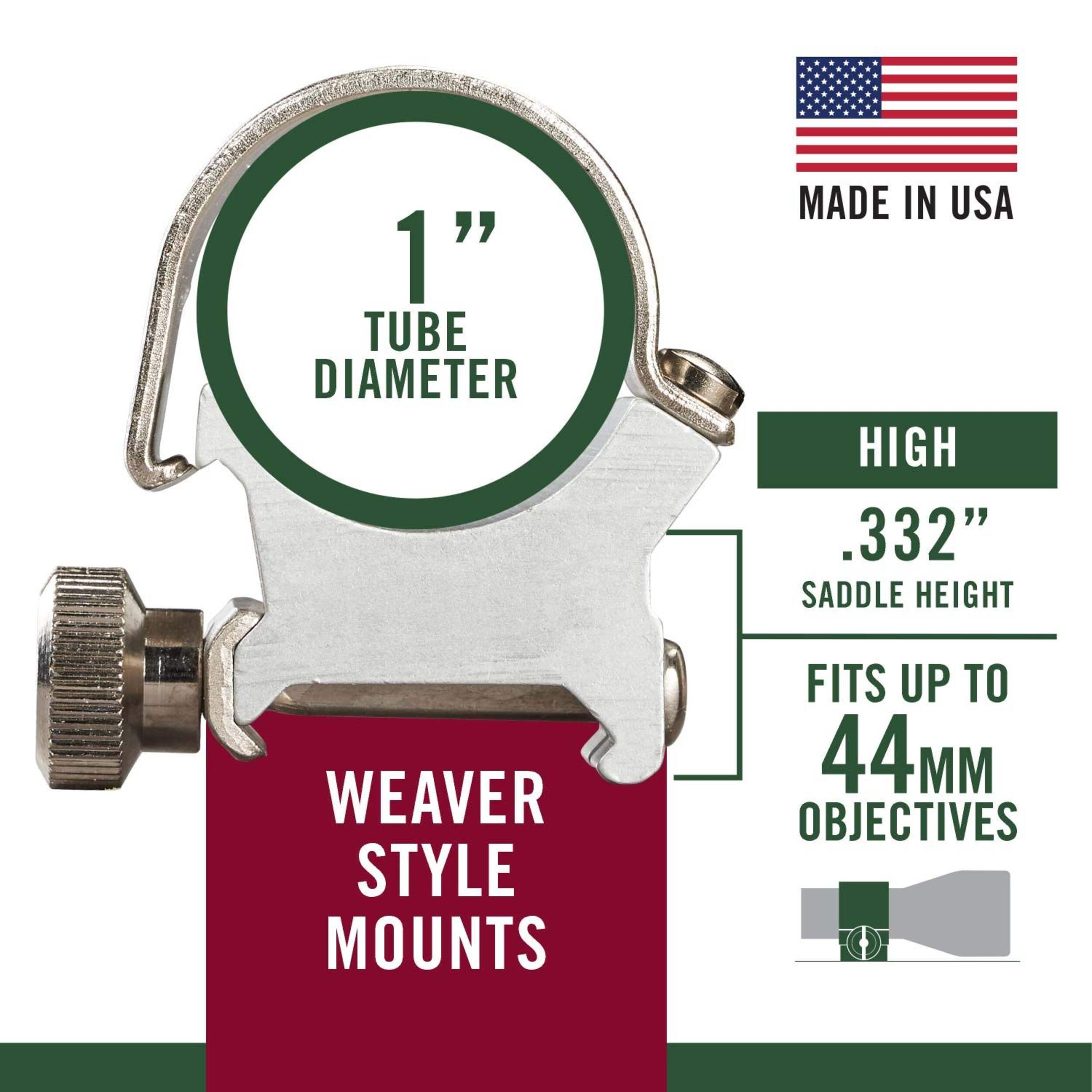 Weaver Detachable ToP Mount Rings, High Silver, 1in Canadian Tire