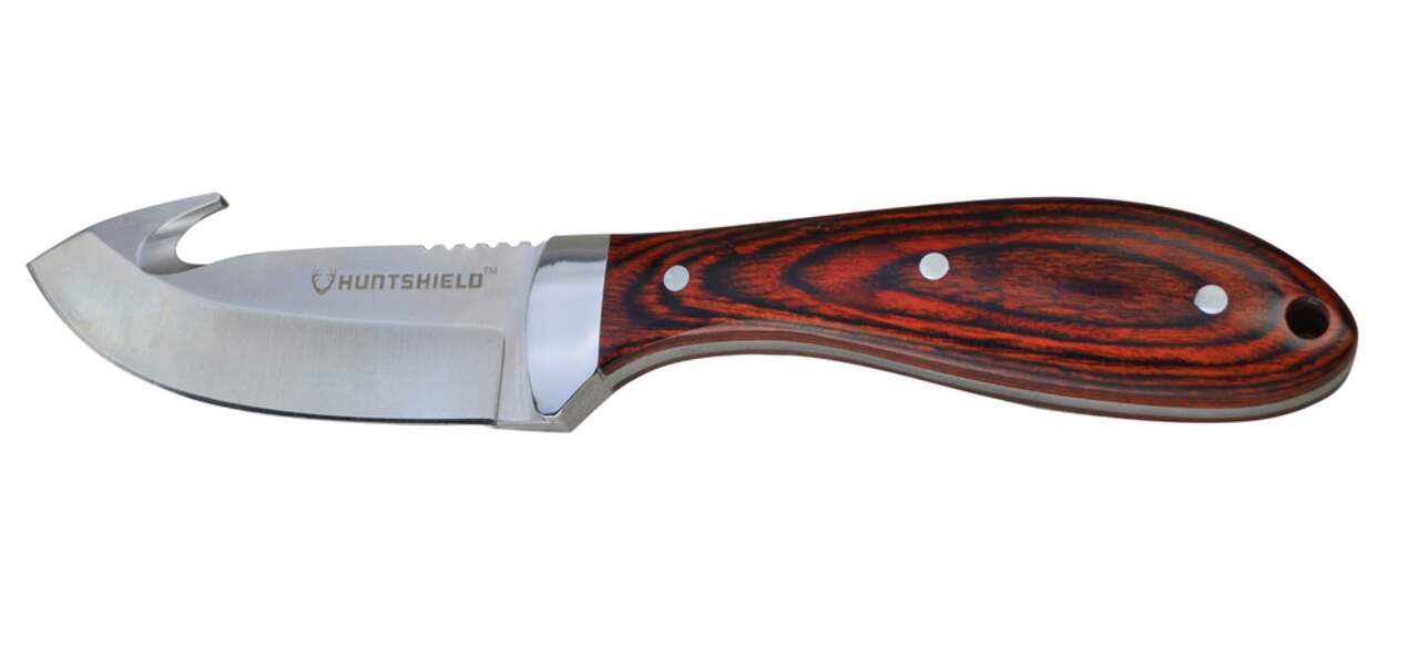 Huntshield Gut Hook Knife w/ Brown Leather Sheath