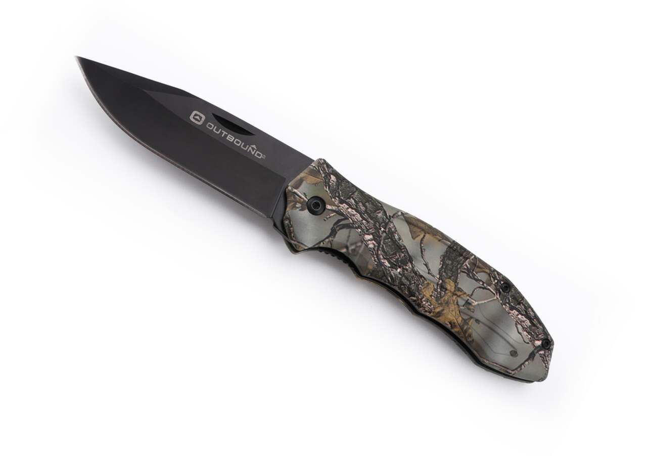 Outbound Camo Linerlock Hunting Knife w/ Pocket CliP, 3.15-in