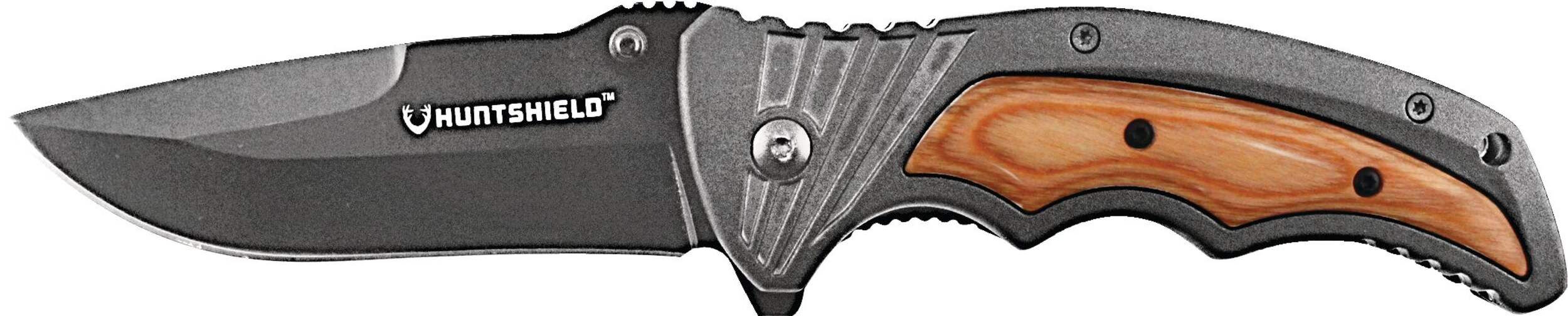 Huntshield LGSS-E632 Folding Knife w/ Wood Handle Side_Left