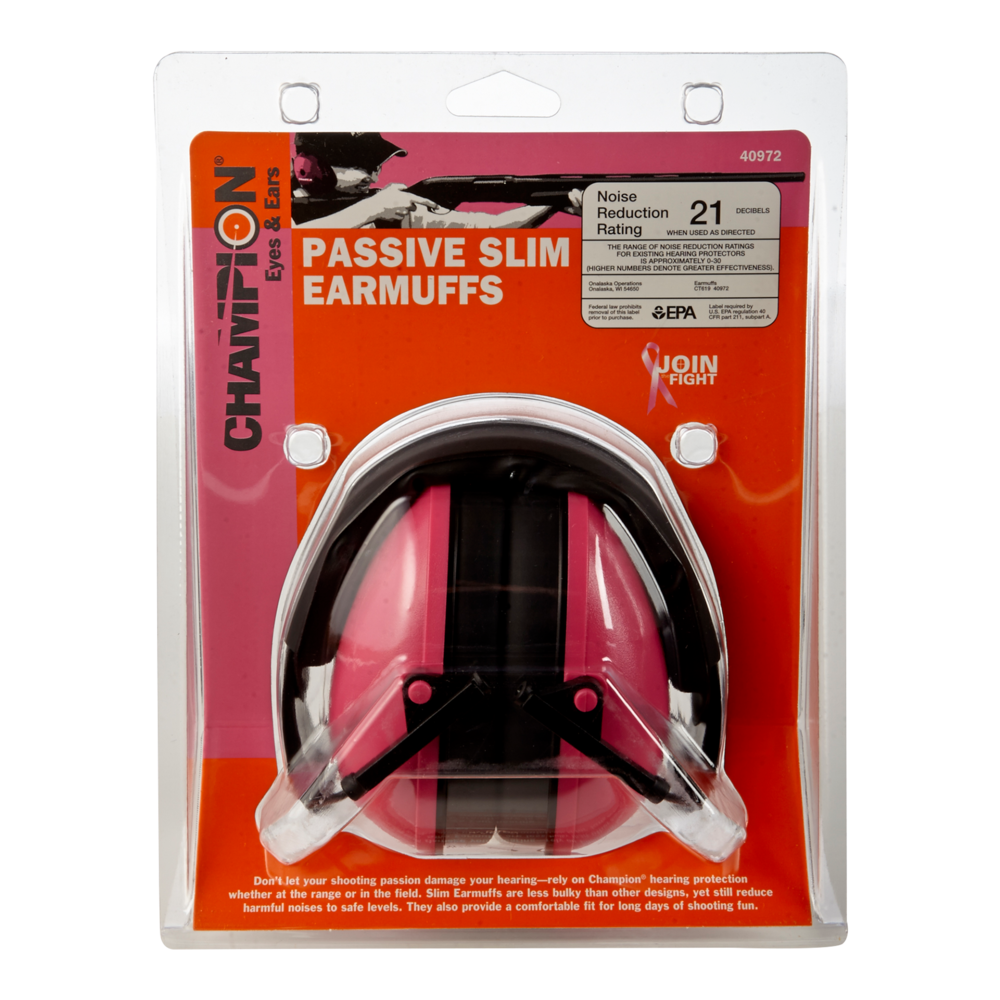 Champion 21DB Slim Fit Collapsible Hunting Passive Ear Muffs, Pink