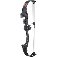 Bear Archery Brave Youth Kids' Compound Bow Package w/ Whisker Biscuit Arrow Rest, For Right Hand Users, Ages 8+, Black Front_Angled_Left