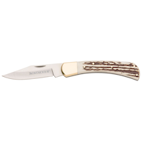 Couteau à lame pliante verrouillable Winchester, os de cerf, 9 po