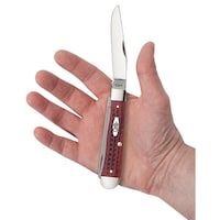 Couteau de trappeur à gabarit épi de maïs Case Pocket Worn Old Red Bone avec lames Clip-pointe et Spey Front_Flat