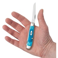 Couteau de trappeur en dent de scie Case Bone Mini bleu des Caraïbes avec lames Clip et Spey Front_Flat