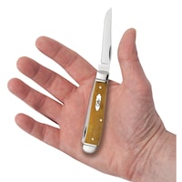 Couteau de trappeur de poche pliant Case Smooth Chestnut Mini avec lames pliantes et Spey, blanc os vieilli Front_Flat