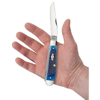 Couteau de poche de trappeur pliable Case Blue Bone Corn Cob Jig avec lames clip-pointe et Spey Front_Flat