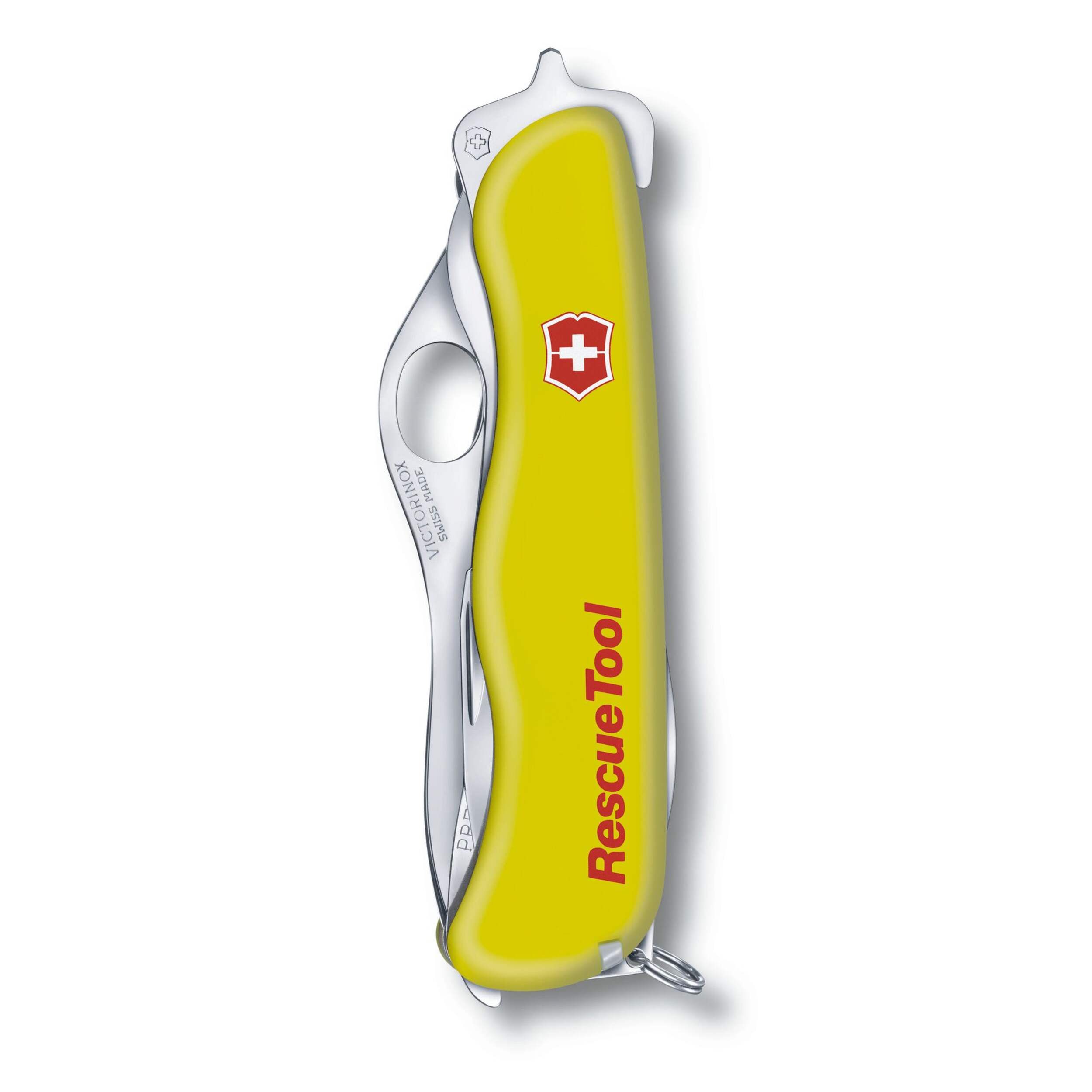 Victorinox StayGlow Rescue Tool Swiss Army Knife Multi-Tool with Pouch, Yellow Front_Flat