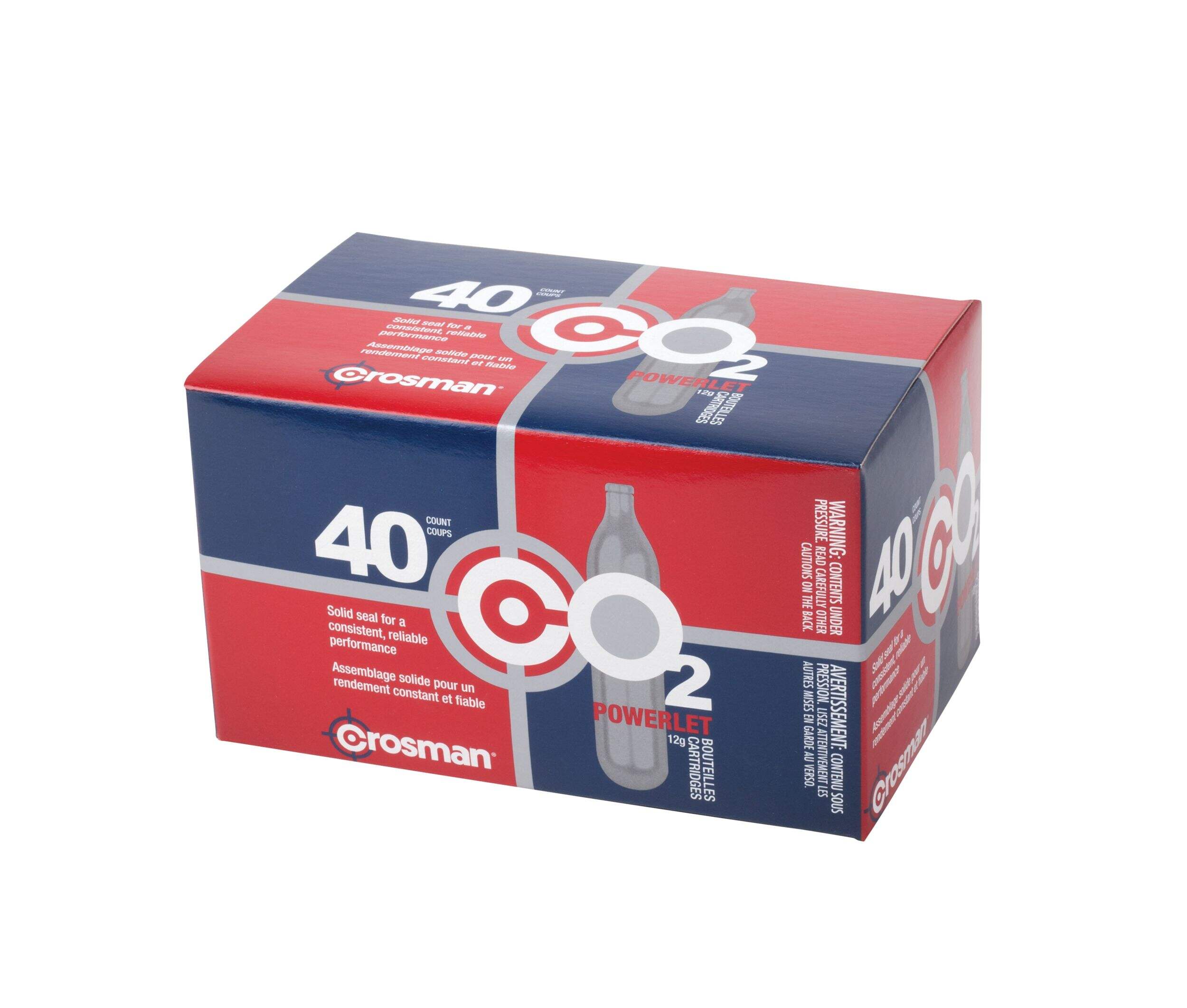 Crosman® CO2 12G Powerlet for Use with Gas-Powered Guns, Snug Fit, 40-pk Front_Angled_Left