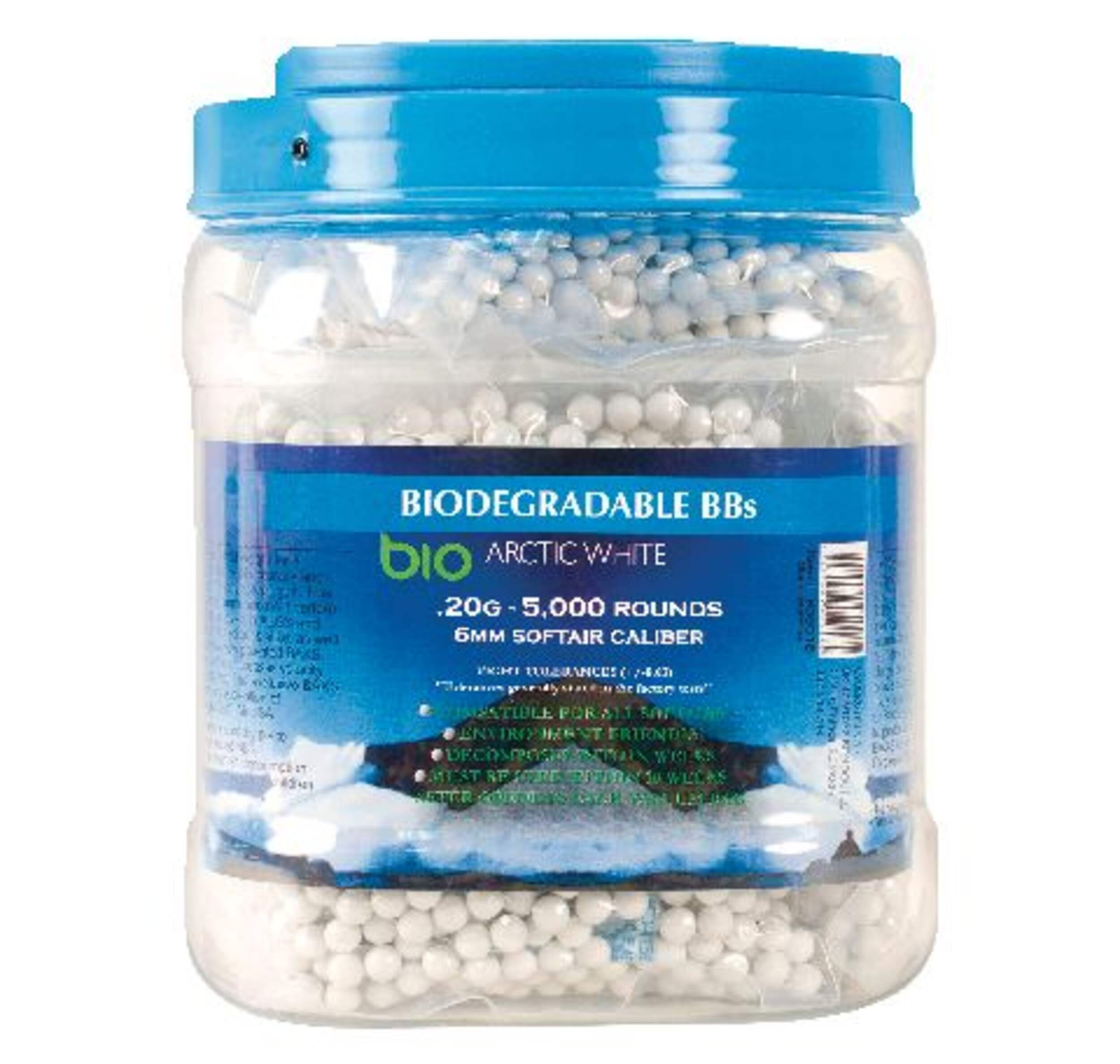 Soft Air 6mm, 0.2-g Biodegradable BB Ammunition for Air Soft Guns, 5000-ct, White Front_Flat