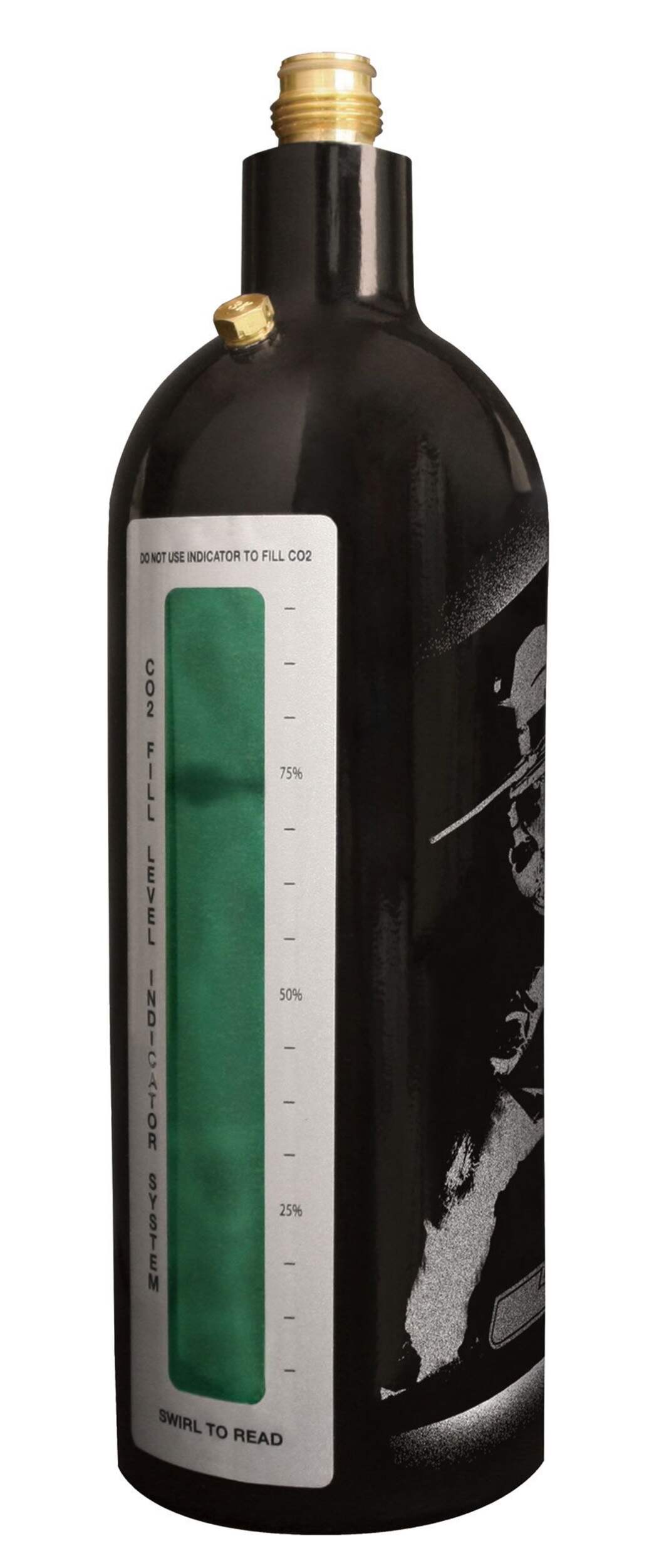 JT Paintball Refillable CO2 Bottle, 24-oz Front_Three_Fourths_Angled_Left