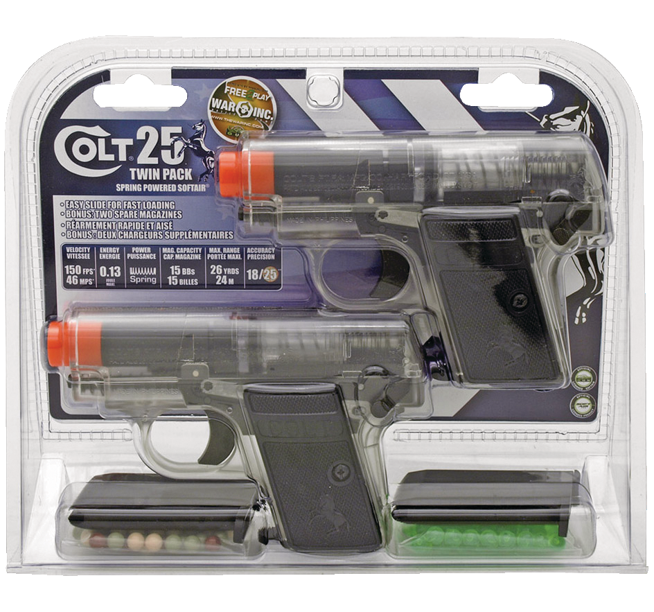 Colt 25 Twin Pack Spring Powered Airsoft Pistols, 200 FPS, 70 BB