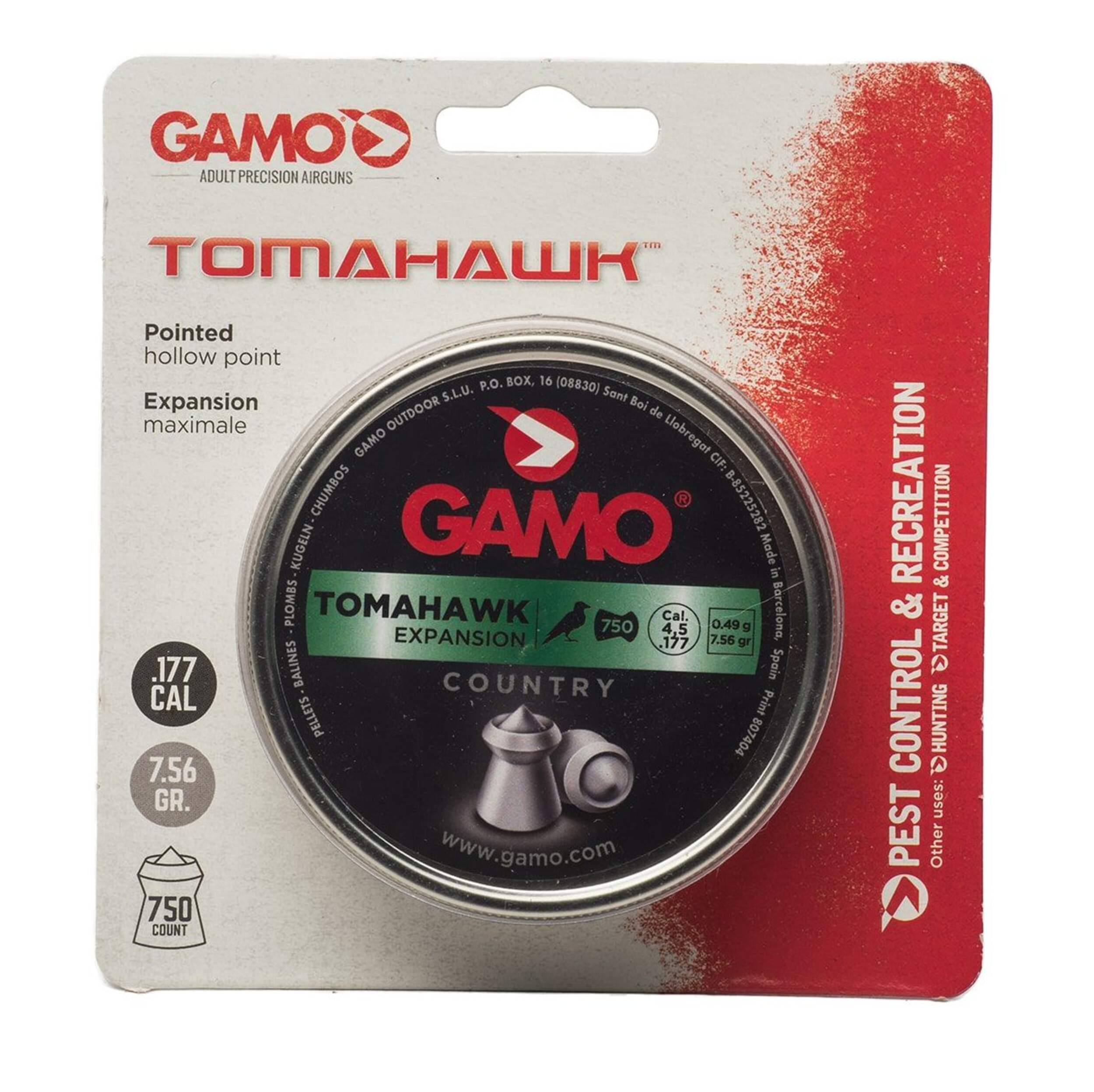 Gamo Tomahawk Pointed Hollow Point Pellets, .177, 750-pk Front_Flat