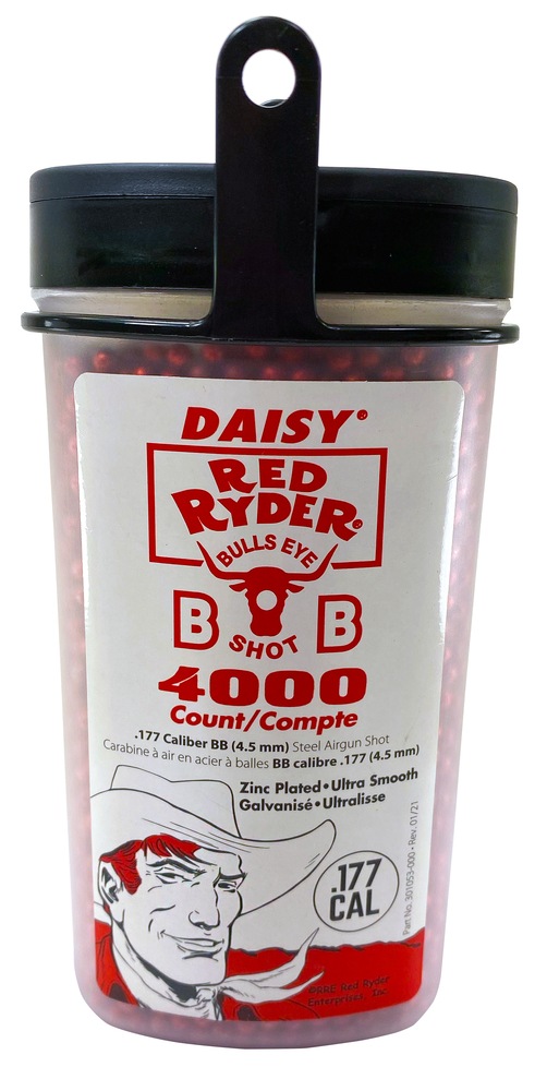 Daisy Red Ryder Bullseye BBs, 4000pk, Airsoft, ZincPlated, Red