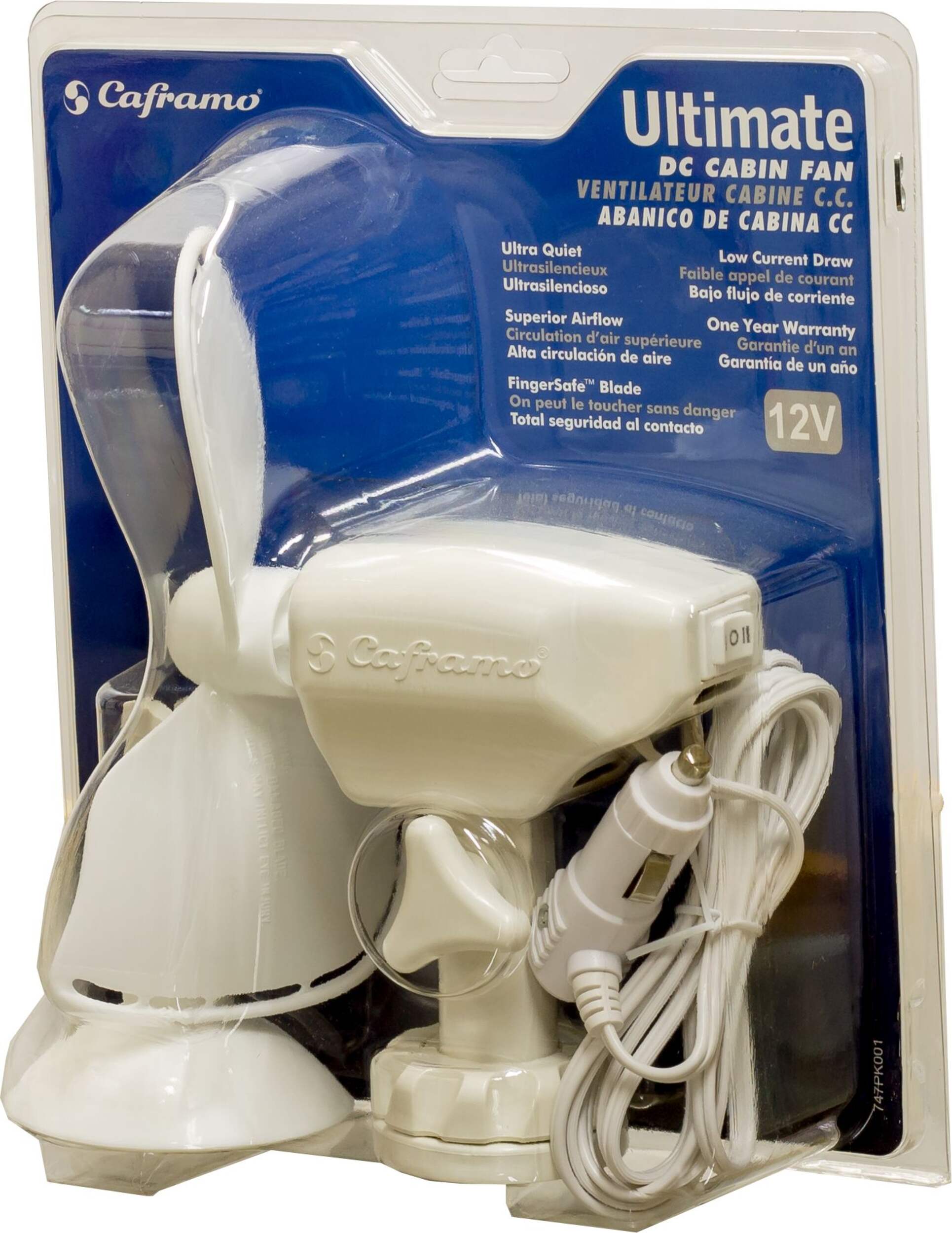 Caframo Ultimate 12V 2-Speed Cabin Fan with Lighter Plug, White Front_Three_Fourths_Angled_Left