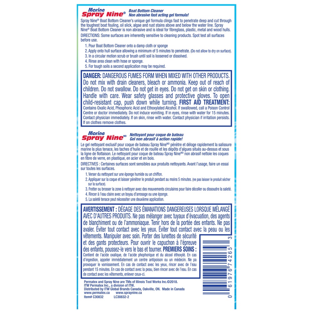 Spray Nine® Marine Boat Bottom Cleaner, 946ml Bottle Canadian Tire