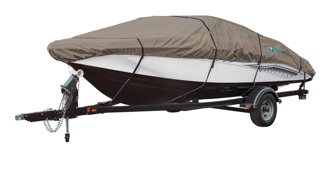 Boat Cover 17-19 FT,210D Heavy Duty Marine Grade Canvas Fits  V-Hull,TRI-Hull,Fishing Boat,Jon Boat,Bass Boat with Tightening  Strap,Storage Bag Blue