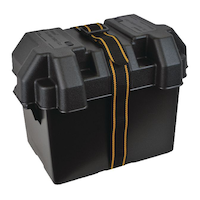 Attwood Polypropylene Vented Marine Battery Box with Strap & Mounting Hardware, Black, Assorted Sizes Back_Angled_Left