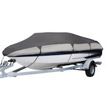 Classic Accessories Orion Deluxe Water Resistant Boat Cover, Grey, Assorted Sizes Front_Three_Fourths_Angled_Left