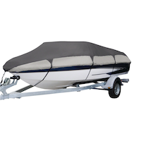 Classic Accessories Orion Deluxe Water Resistant Boat Cover, Grey, Assorted Sizes Front_Three_Fourths_Angled_Left