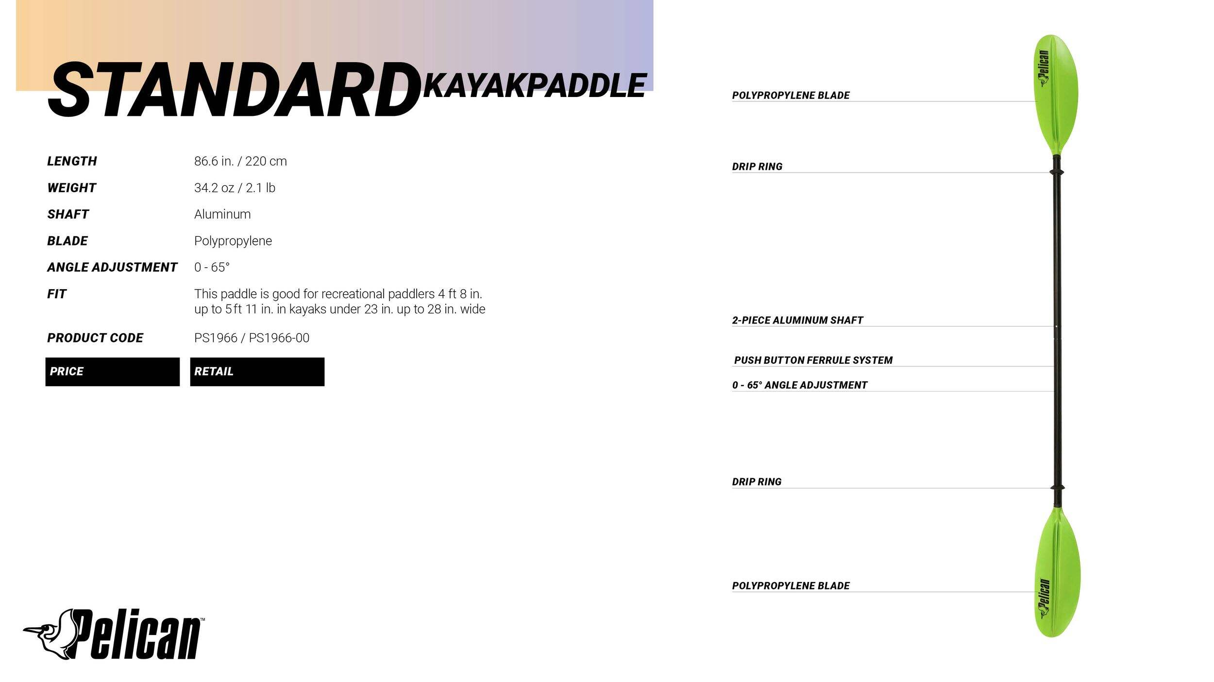 Pelican Aluminum Kayak Paddle, Lightweight, Green, 87in Canadian Tire