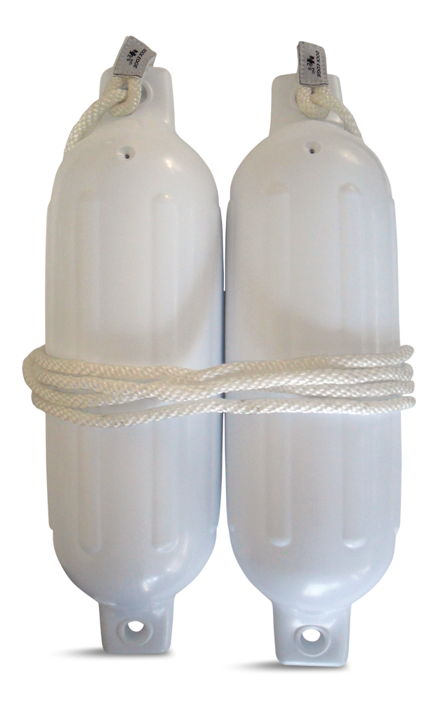 Dock Edge PVC Ribbed Twin Eyes Boat Fenders, 2pk, White, 5.5in x 20