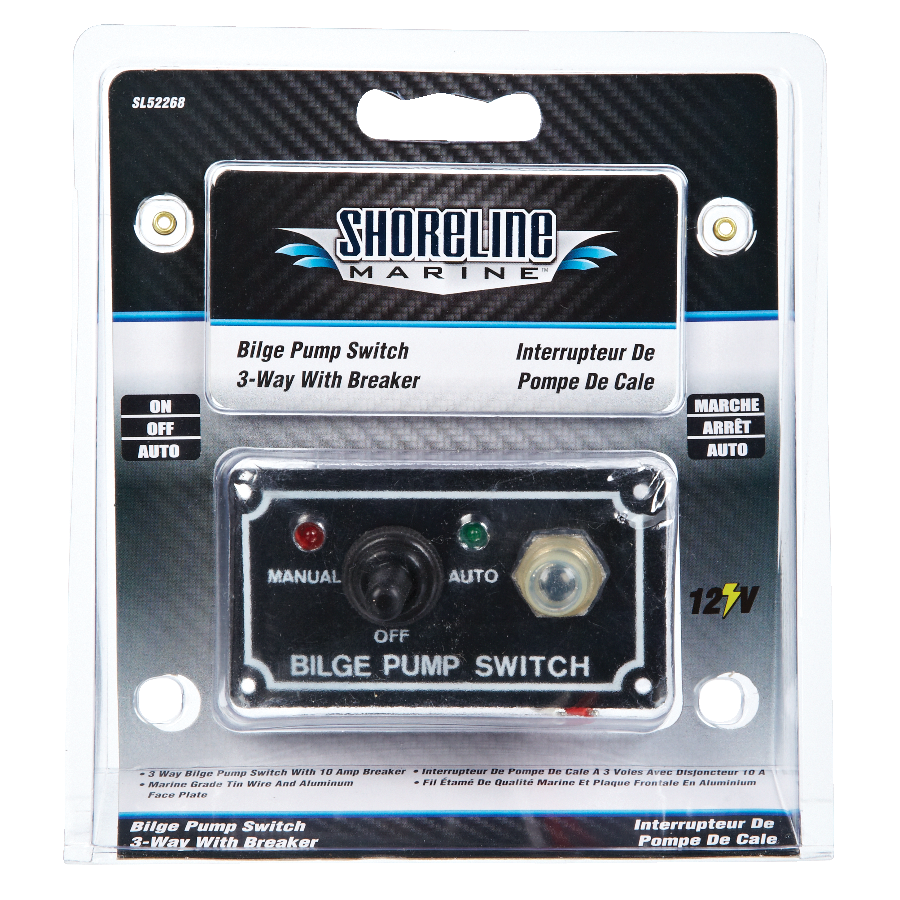 Shoreline Marine 3way Auto Bilge Pump Switch Panel with 10amp Breaker