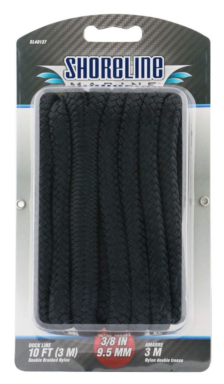 Blueline Premium Nylon Double Braided Dock Line/Rope, Black, Assorted Sizes